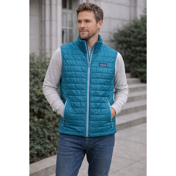 Patagonia XS Blue Nano Puff Full Zip Quilted Puffer Primaloft Vest Mens X-SMALL - Picture 8 of 8